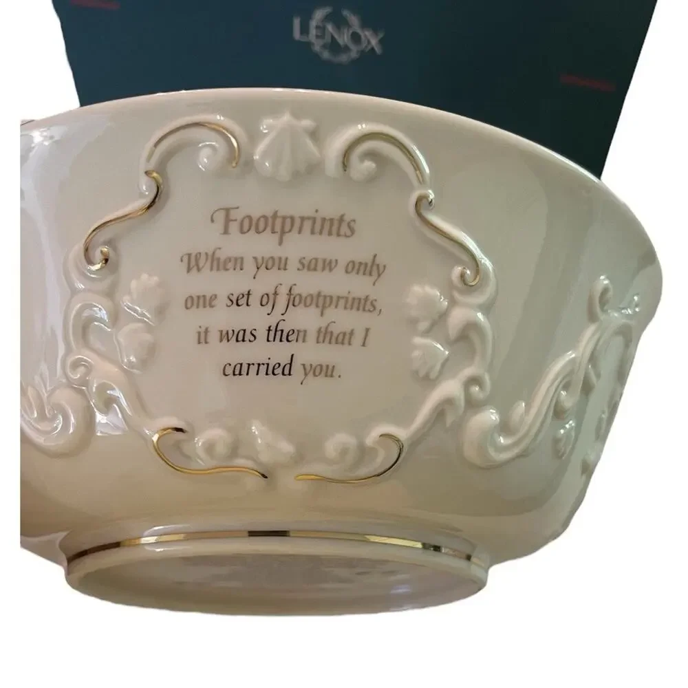 Vintage Lenox Bowl Footprints In the Sand Poem NEW IN BOX Embossed (B)